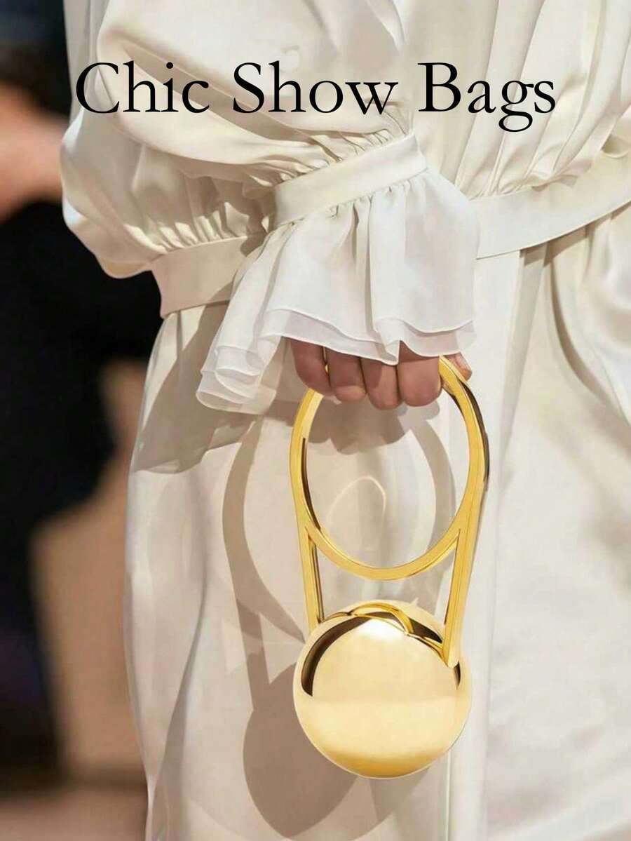 白色新娘婚礼派对包，采用高端珍珠、亚克力和大理石设计，优雅的女士手提包/单肩包，适合派对、宴会、海滩度假 - 金色 - 查看 1