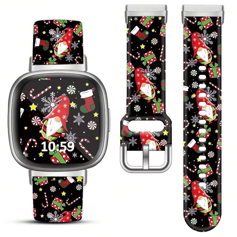 Compatible con la correa del reloj Fitbit Versa 3, Versa 4, Sense, Sense 2, correa de repuesto de silicona con patrón navideño {color_name: Negro, size_name: 4.9 a 7.9 pulgadas - BlackGno 1me - Ver 1