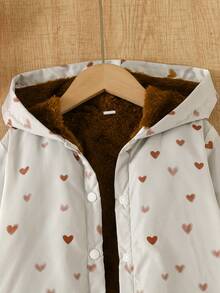 Young Girls' Casual Cute Heart Hooded Fleece Jacket, Daily Wear Windbreaker, Autumn - Brown - View 3