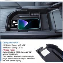 TOPINSTALL Center Console Tray Compatible With 2018-2024  Camry XLE XSE And 2020-2023 2024 Camry LE SE With Dual USB Ports Interior Accessories Armrest Storage Console Organizer ABS Material - 20182024Black - View 4