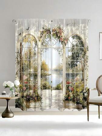 2pcs High Definition Digital Print Decorative Curtains, Made Of Polyester. Semi-Transparent For Privacy Protection, Fade-Resistant, Hand/Machine Washable, Rod Pocket Hanging, Suitable For Bedroom And Living Room Decor, Home Curtain