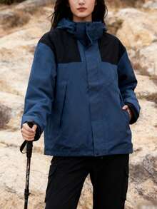 This Outdoor 3-In-1 Jacket Offers Professional-Grade Protection And A Multi-Functional Design. It Features Windproof And Waterproof Fabric, An Adjustable Hooded Stand-Up Collar, Lightweight Comfort, Versatility, And A Unique, Stylish Design. - Blue - View 5
