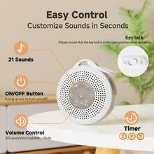 JUSLACO Máquina de ruido blanco, máquina de sonido portátil con batería de 2000mAh, máquina de sonido de lluvia con 21 sonidos relajantes, terapia de sonido con temporizador y ajuste de volumen para dormir, viajar, regalo para hombres y mujeres en el día de San Valentín