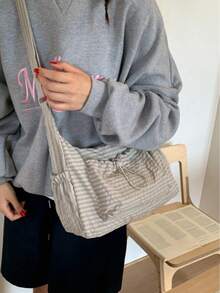 Túi đeo vai nữ kẻ caro, kiểu dáng giản dị, đa năng, có khóa kéo gập, dây đeo điều chỉnh được, phù hợp sử dụng hàng ngày, cho học sinh/sinh viên, kiểu dáng tối giản dễ thương với nhiều ngăn xếp ly và túi dây rút phía trước. - Nhiều màu - Xem 10