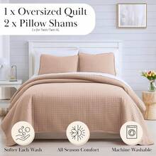 Full/Queen Quilt Bedding Set, Microfiber Quilts Queen Size, Coverlet, Stain & Pet Hair Resistant Bedding, Full Size Bedspread With 2 Pillow Shams, Bone, 2025 - 05 - 腮紅 - 查看 2