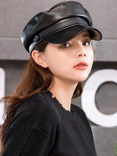 2025 New Navy Cap, European & American Fashion Flat Top Octagonal Hat, Japanese Retro Minimalist Newsboy Cap, Beret, Solid Color Polyester (Polyester) Hat, Autumn/Winter Season