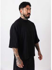 Premium High Neck Over Boxy T-Shirt - Negro - Ver 3