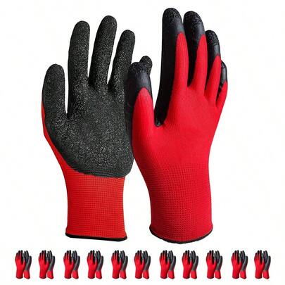 12 Pares Guantes tejidos y recubiertos de nitrilo Nitrile coated knitted gloves Guantes de trabajo de con revestimiento a mano de látex arrugado para hombres y mujeres