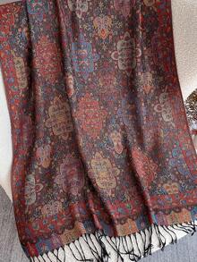 1 件女士时尚保暖腰果图案印花围巾，经典佩斯利图案头巾和阿巴亚披肩头巾 - 復古棕褐色 - 查看 5