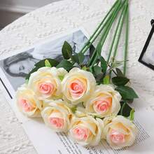 7 lebensechte künstliche Rosen mit grünen Blättern - realistische Hochzeits-/Valentinstags-/Jahrestags-/Erntedankdekoration - Tisch-Mittelstück für Innen/Außen, bogenförmig, wartungsfrei, stabiler und robuster Stiel - lose Kunstblumen für DIY Blumenarrangements (Behälter nicht enthalten) - elegante und realistische Präsentation - Verschiedenfarbig - Übersicht 5