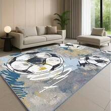 1 Stück Sportthemen Teppich mit Fußball- und Basketball-Mustern, geeignet für Kinderzimmer, Wohnzimmer, Schlafzimmer, waschbar und strapazierfähiger Teppich für Innen und Außen