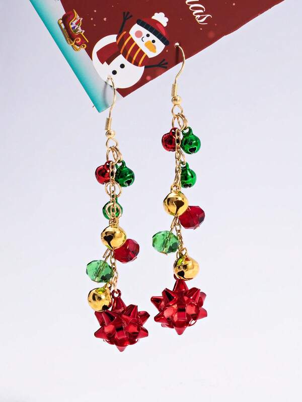 1 Pair Elegant Tassel & Bell Floral Pendant Earrings For Women, Stylish Design, Suitable For Autumn/Winter & Christmas