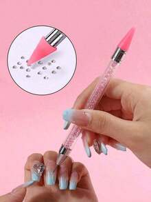 Pink Nail Art Dual-Ended, Silicon Design, Detachable Decoration And Nail Dotting Pen - 粉色 - 查看 2