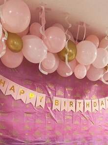 一套粉色生日快乐纸质悬挂三角旗，烫金生日快乐字母横幅，现代金属字母装饰彩旗，适合生日派对装饰、黑金生日主题、室内悬挂、拍照道具、优雅生日快乐、周年纪念装饰，男女皆宜 - 粉色 - 查看 8