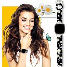 Compatible With Watch Band Fitbit Versa 3, Versa 4, Sense, Sense 2, Holiday Pattern Silicone Replacement Strap{Inchcolor_nameinch:InchBlackDaisyinch,Inchsize_nameinch:InchForVersa4/Versa3/Sense2/Senseinch} - BlackDaisy - View 6