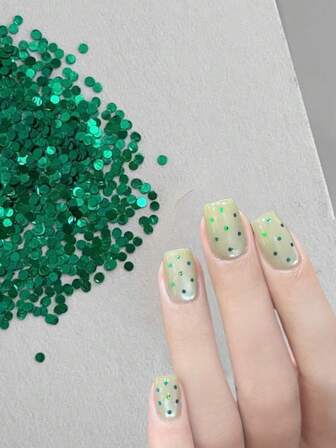 1 pieza Brillo redondo verde para uñas, material de brillo verde con lunares minimalista y versátil de tamaño pequeño de 1 mm, suministros de arte de uñas DIY, Y2K, brillo decorativo para diseño de uñas DIY
