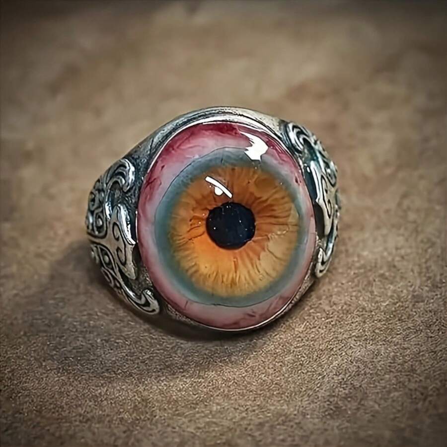1pc Exquisite Women's Open Ring, Exaggerated Realistic Blood Red Eyeball Design Open Ring, Bold Vintage Ring, Jewelry Women, Western Jewelry - 眼球設計戒指 - 查看 1