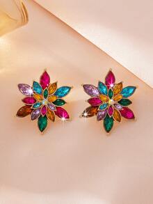 1 Pair Luxurious Multilayer Crystal Colorful Flower Earrings, Fashionable Accessory For Party, Daily Wear, And Dates - Multicolor - View 3