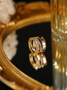 3pcs/Set Cubic Zirconia Gold Color Ring Set, Women's Party & Daily Jewelry Combo, Suitable For Holiday Gifts - Gold - View 3