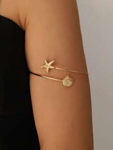 1pc Boho Chic Seashell & Starfish Decor Arm Cuff, Beach/Vacation Casual Versatile Creative Design - Gold 4 - View 1