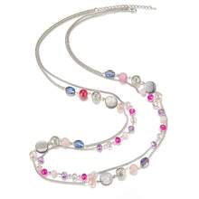 Noessla Layered Long Necklaces For Women Crystal Beaded Statement Necklace Sweater Silver Chain With Gifts Box Jewelry{Inchcolor_nameinch:InchHotpinkinch} - 亮粉紅色 - 查看 3