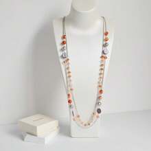 Noessla Layered Long Necklaces For Women Crystal Beaded Statement Necklace Sweater Silver Chain With Gifts Box Jewelry{Inchcolor_nameinch:InchOrangeinch} - 橘色 - 查看 6