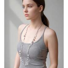 Noessla Layered Long Necklaces For Women Crystal Beaded Statement Necklace Sweater Silver Chain With Gifts Box Jewelry{Inchcolor_nameinch:InchWhiteinch} - White - 查看 4