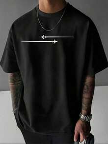 Men's Short Sleeve T-Shirt With Simple Airplane Print Design, Comfortable And Breathable For Leisure Sports, Suitable For Spring And Summer, Suitable Summer Gift - Black - View 6