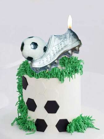 1pc Football Shaped Gold & Silver Cake Decorative Candle, Birthday Cake Wish Candle, Atmosphere Enhancing Candle