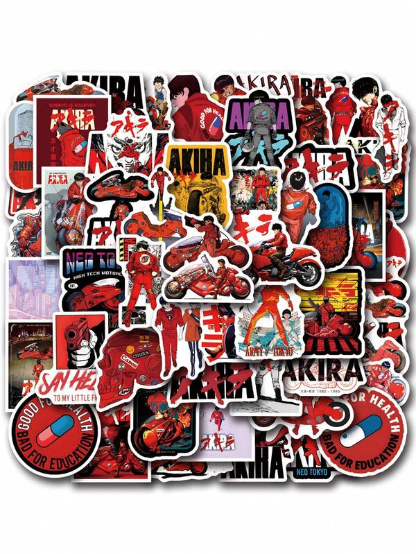 55 Pcs AKIRA Anime Vinyl Stickers Pack, Reusable Decals For Laptop, Skateboard, Luggage, Phone, Stationery Decoration, For Teens And Adults, 14+ Years
