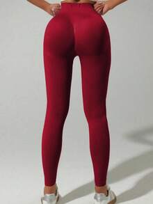 Women's High Waist Seamless Leggings, Soft & Stretchy, Lifting & Slimming, Suitable For Fitness, Yoga, Running In Spring Sports - Burgundy - View 8