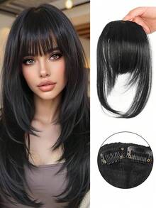 合成刘海自然额头假发棕黑色刘海夹式假发女连体真人卡通刘海隐形假发 - 彩色 - 查看 17