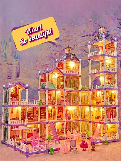Purple Princess Villa House, Multi-Layer & Multi-Style, Comes With Assorted Furniture Accessories (Batteries Not Included, Accessory Colors Random), Christmas & New Year Gift