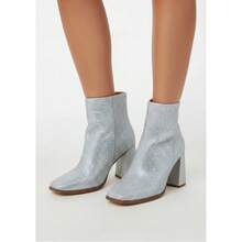 Chase & Chloe Women's Rhinestone Pointed Toe Block Heel Ankle Boots Sparkly Dress Party Booties - 銀色 - 查看 3