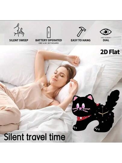 2D Flat 1pc Creative Schattige Home ation Animals Wand Clock, Ultra Quiet Quartz Movement, No Ticking Sound, Painting Klok Living Room, Bedroom Office, able Horloge view 3