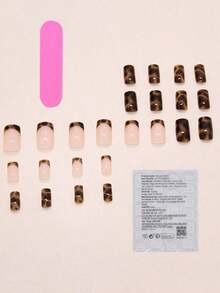 24Pcs Short Square Nail Stickers Simple Autumn And Winter Advanced Leopard Print French Sweet Cool Nail Set (With: A Piece Of Jelly Glue 1 File) Suitable For Women's Daily Dating Party, Nails Press On, Christmas & New Year Nails, Elegant & Fashion Fairy Nails, For Holiday, Party, , Christmas Decoration - Nhiều màu - Xem 3