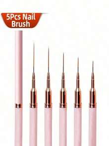 5pcs French Manicure Stripe Nail Art Painting Brush Set, UV Gel Nail Liner Brushes Kit - Hồng - Xem 2