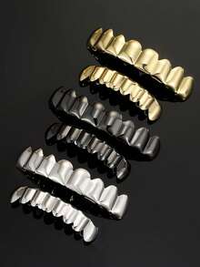 غطاء أسنان كلاسيكي بنمط بانك لامع من RACHELZ، مجموعة كاملة من 8/8 أسنان ذات سطح ناعم، مجوهرات للأزواج هدية حفلة، شبكة أسنان