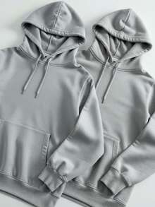 Kit Of 2 Hooded Sweatshirts, Casual Basic Style, Unisex Winter Set - - Gray/Gray - View 1