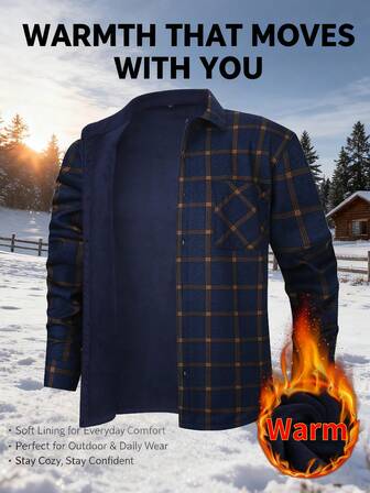 1 件圣诞礼物男士法兰绒保暖衬衫，休闲格子长袖加厚保暖衬里衬衫，带口袋，适合秋冬季