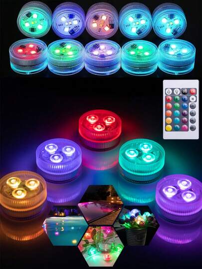 1 pieza Luz sumergible inalámbrica, Luz de té pequeña LED impermeable que cambia de color, Luz sumergible RGB de 7 colores, Lámpara de ambiente, Luz de piscina, Luz de estanque, Luz de jarrón, Luz de bañera, Luz que realza los peces y las plantas acuáticas, Luz flotante en el agua