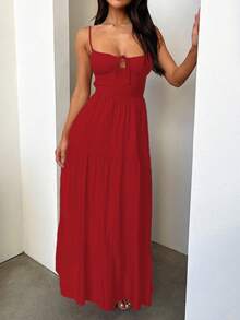 Onicee Women's Fashionable, Sexy And Elegant Backless A-Line Slip Dress, Autumn - Merah - View 5