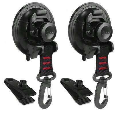 Heavy Duty Suction Cups,2 Pieces With Hooks Upgraded Car Camping Tie Down Suction Cup Camping Tarp Accessory With Viscous Silicone Strong Power For Car Awning Boat Trap{Inchsize_nameinch:Inch2PcsSuctionCup+2PcsTarpClipsinch}