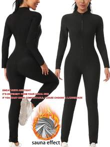 Women's Solid Color Waist Training Bodysuit, Tight Fitness Top, Sauna Slimming Jumpsuit - Silver - View 5