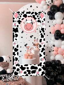 1 khung ảnh tiệc bò phông nền, 60x120cm Polyester đen trắng ảnh biểu ngữ, đạo cụ chụp ảnh, khung ảnh cho các buổi tụ họp và sự kiện ngày lễ, hoàn hảo cho trang trí tiệc theo chủ đề trang trại nhu cầu tiệc sinh nhật trang trí tiệc - bò sữa - Xem 9