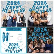 Gold Happy New Year 2026 Balloons, 16 Inch 2026 Foil Number Balloons, 2026 NYE Decorations 2026 New Years Eve Dcor - 藍色 - 查看 1