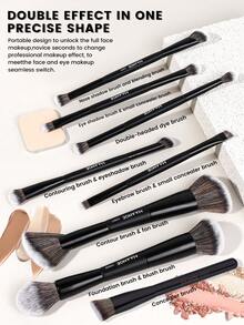 MAANGE 4/8/12pcs Professional Efficient Makeup Brush Set, Includes Foundation Brush, Blush Brush, Powder Brush, Contour Brush, Highlighter Brush, Eye Shadow Brush, Concealer Brush, Face Brush. Soft And Comfortable, Suitable For Home Or Travel. The Foundation Brush Is Ideal For Liquid Foundation, A Great Gift For Women And Girls. The Set Includes: Foundation Brush, Concealer Brush, Blush Brush, Contour Brush, Blush Brush, Bronzer Brush, Powder Brush, Etc. - Black - View 10