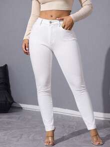 Lässige vielseitige einfarbige Stretch Skinny Jeans mit Taschen - Weiss - Übersicht 1