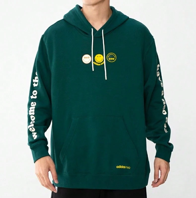 Adidas Felpa casual da uomo con cappuccio in maglia e stampa ampia