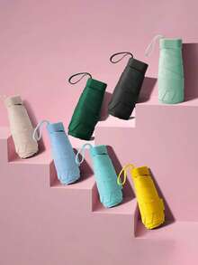 Flat 6-Fold UV Protection Umbrella, Black Vinyl Sun Shield - Lightweight Capsule Umbrella With Card Pocket For Rain & Sun - Multicolor - View 4